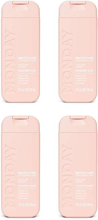 MONDAY Haircare MOISTURE Shampoo + Conditioner with Hyaluronic Acid & Shea Butter for Dry & Dull Hair 90 mL (Dual Set) - Image 1