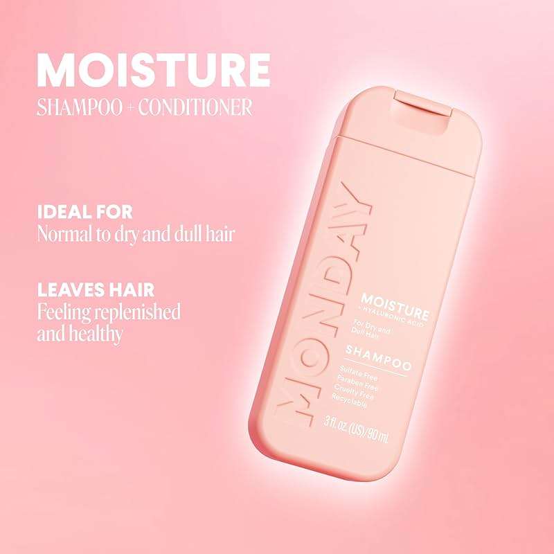 MONDAY Haircare MOISTURE Shampoo + Conditioner with Hyaluronic Acid & Shea Butter for Dry & Dull Hair 90 mL (Dual Set) - Image 3
