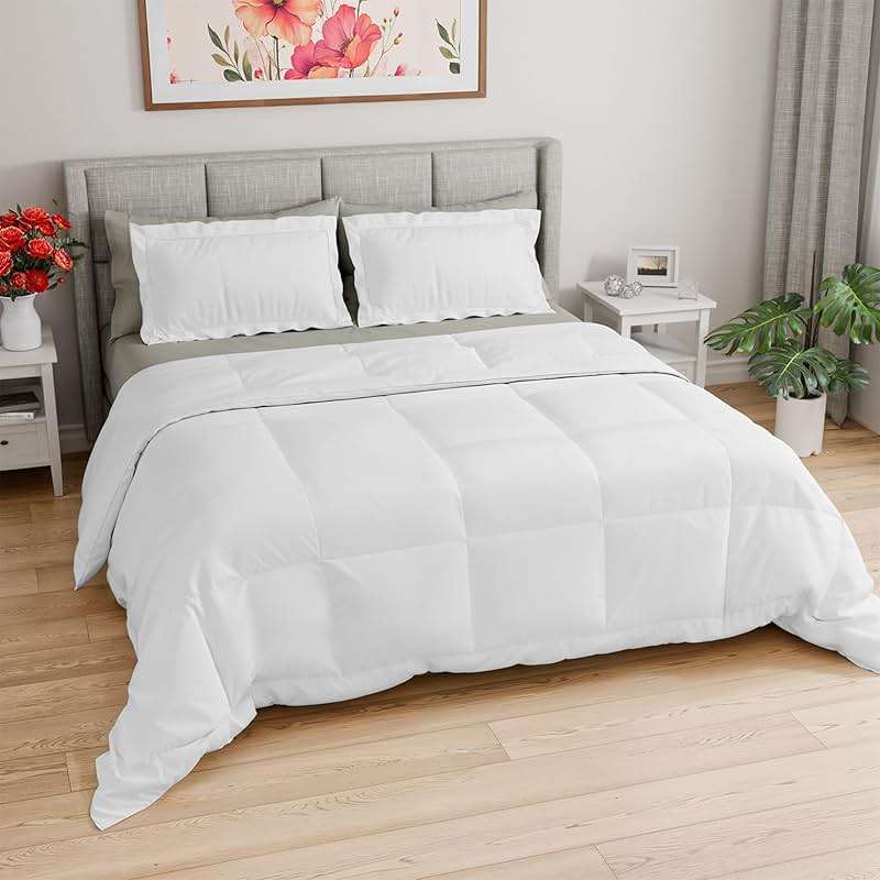Queen Comforter Set - White Bedding for All Seasons - 3 Piece Bed Set, 1 Lightweight Comforter (88" x 88") and 2 Pillow Shams (20" x 26") - Box Stitched Down Alternative, Duvet Insert with Corner Tabs - Image 1