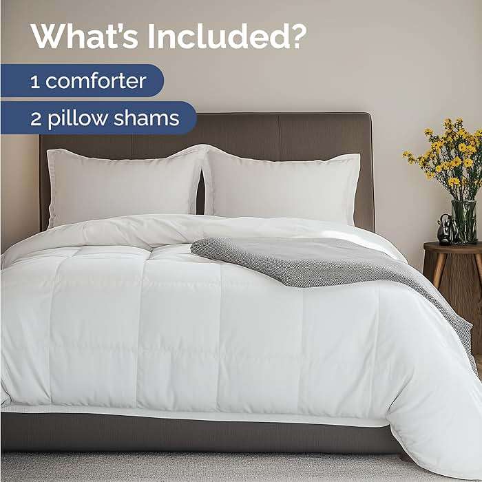 Queen Comforter Set - White Bedding for All Seasons - 3 Piece Bed Set, 1 Lightweight Comforter (88" x 88") and 2 Pillow Shams (20" x 26") - Box Stitched Down Alternative, Duvet Insert with Corner Tabs - Image 2