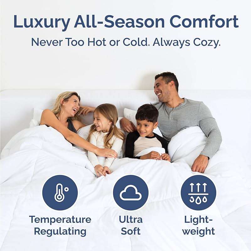 Queen Comforter Set - White Bedding for All Seasons - 3 Piece Bed Set, 1 Lightweight Comforter (88" x 88") and 2 Pillow Shams (20" x 26") - Box Stitched Down Alternative, Duvet Insert with Corner Tabs - Image 3