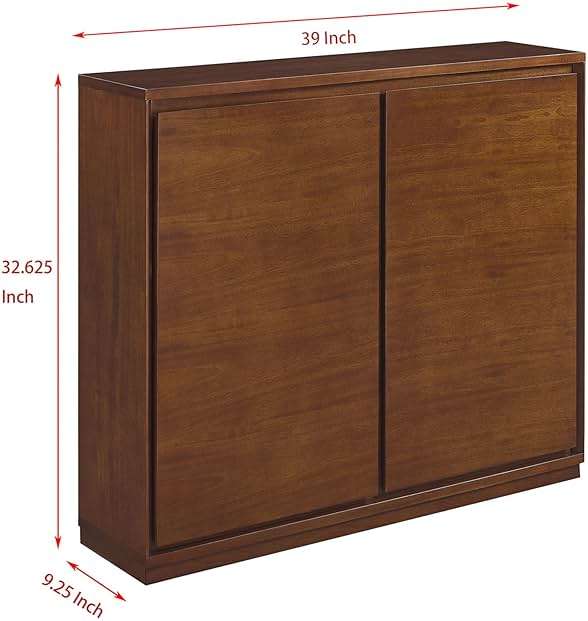 LKTART Mid Century Modern Narrow Sideboard Buffet Cabinet,Small Walnut Entryway Cabinet,Wood Credenza Storage Cabinet with 2 Doors for Living Room,Kitchen,Hallway(9.25" D*39" L) - Image 2