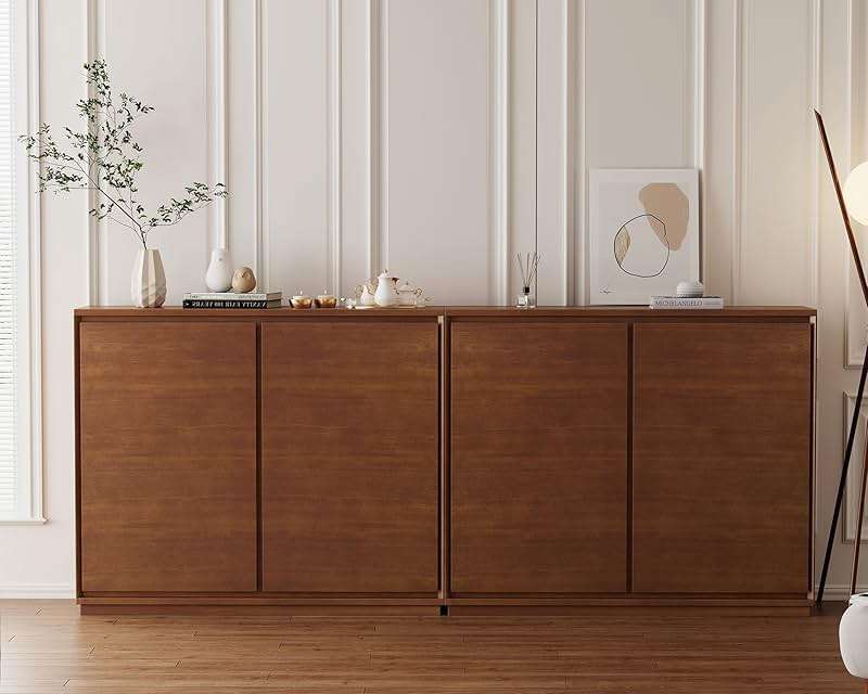 LKTART Mid Century Modern Narrow Sideboard Buffet Cabinet,Small Walnut Entryway Cabinet,Wood Credenza Storage Cabinet with 2 Doors for Living Room,Kitchen,Hallway(9.25" D*39" L) - Image 3