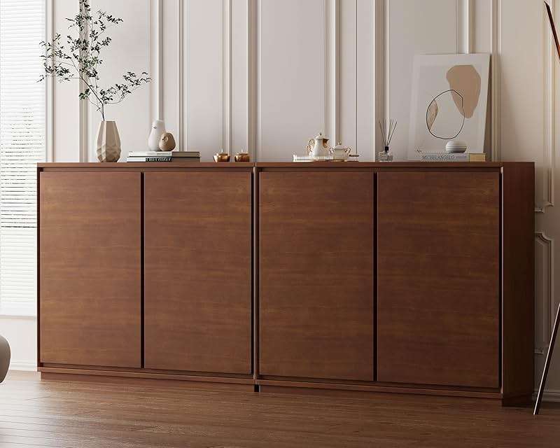 LKTART Mid Century Modern Narrow Sideboard Buffet Cabinet,Small Walnut Entryway Cabinet,Wood Credenza Storage Cabinet with 2 Doors for Living Room,Kitchen,Hallway(9.25" D*39" L) - Image 4