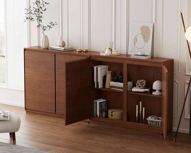 LKTART Mid Century Modern Narrow Sideboard Buffet Cabinet,Small Walnut Entryway Cabinet,Wood Credenza Storage Cabinet with 2 Doors for Living Room,Kitchen,Hallway(9.25" D*39" L) - Image 5
