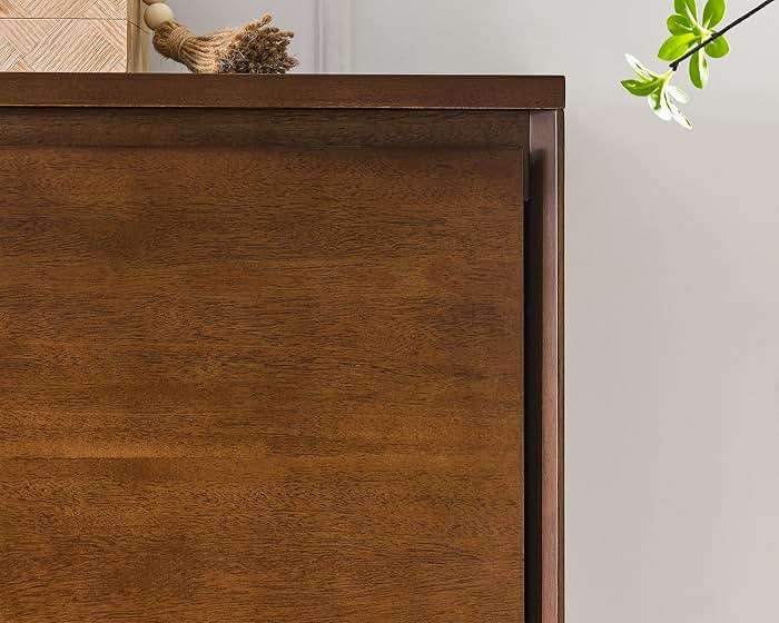 LKTART Mid Century Modern Narrow Sideboard Buffet Cabinet,Small Walnut Entryway Cabinet,Wood Credenza Storage Cabinet with 2 Doors for Living Room,Kitchen,Hallway(9.25" D*39" L) - Image 6