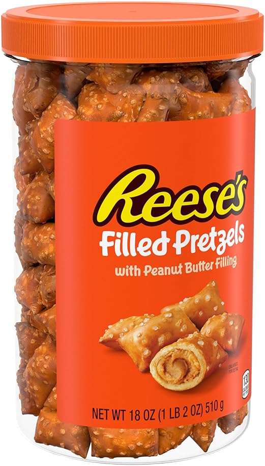 Reese's Filled Pretzels, Peanut Butter Pretzel Nuggets, Crunchy, Ready to Eat, Sweet and Salty Snack, 18oz Jar - Image 1