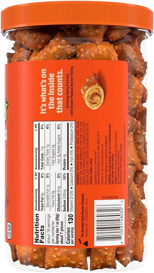 Reese's Filled Pretzels, Peanut Butter Pretzel Nuggets, Crunchy, Ready to Eat, Sweet and Salty Snack, 18oz Jar - Image 3