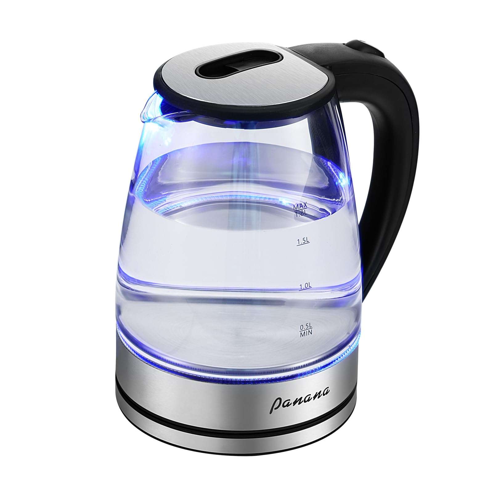 Panana Electric Kettle, 1.8L Glass Kettles with Blue LED, 1200W, Built-In Mesh Filter, Fast Boil, Easy to Clean, Boil-Dry Protection, BPA Free - Image 1