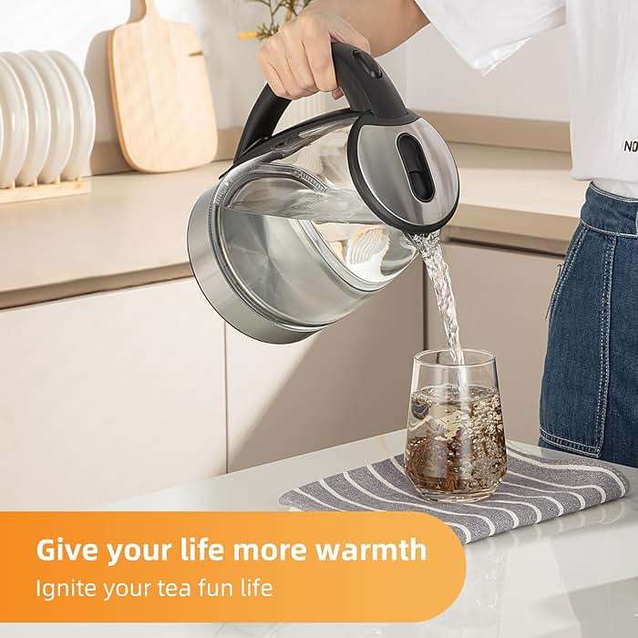 Panana Electric Kettle, 1.8L Glass Kettles with Blue LED, 1200W, Built-In Mesh Filter, Fast Boil, Easy to Clean, Boil-Dry Protection, BPA Free - Image 2