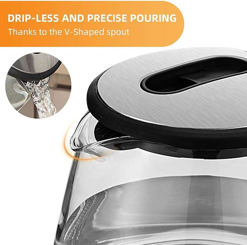 Panana Electric Kettle, 1.8L Glass Kettles with Blue LED, 1200W, Built-In Mesh Filter, Fast Boil, Easy to Clean, Boil-Dry Protection, BPA Free - Image 9