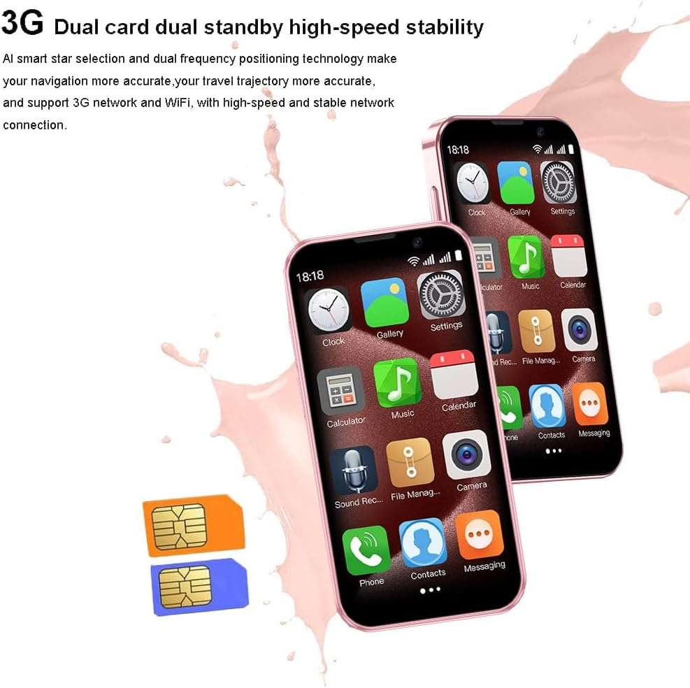 IBOZOU Mini Smartphone 3G Unlocked 3.0 Inch Dual Sim Face ID Best Gift for Kids World's Smallest Phone Premium Child Small Student Pocket Cellphone, 2+16GB (Pink) - Image 2