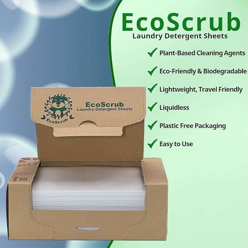 EcoScrub Laundry Detergent Sheets, 100 loads (50 sheets) - Eco friendly, liquid free, certified biodegradable, ultra premium concentrated detergent sheets - travel friendly - Image 3