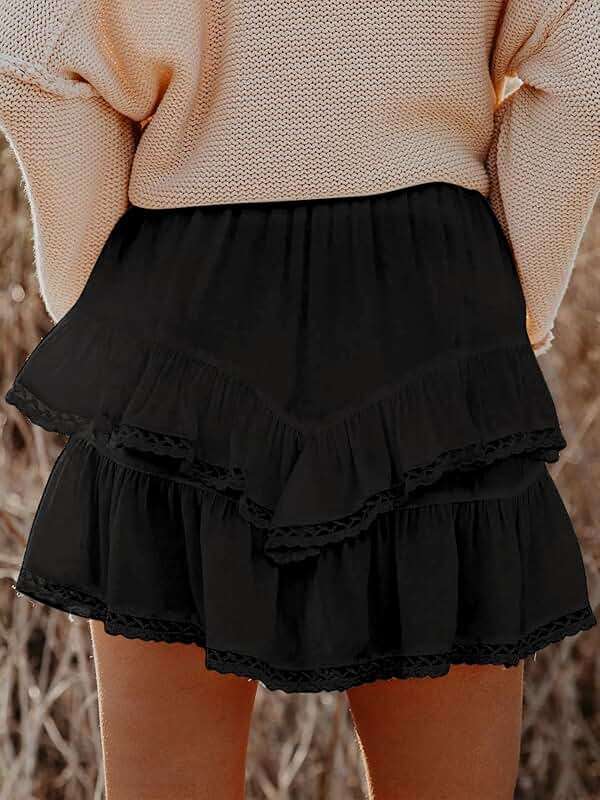 Aoudery Flowy Shorts for Women Casual Boho Ruffle Tiered Skorts High Waist Mini Skirts Golf Tennis Crochet Shorts - Image 3
