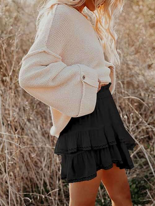Aoudery Flowy Shorts for Women Casual Boho Ruffle Tiered Skorts High Waist Mini Skirts Golf Tennis Crochet Shorts - Image 4