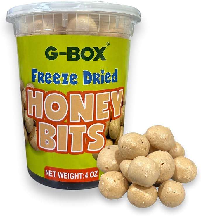 G-BOX Freeze Dried Bit O Honey, 4 OZ, Crunchy Honey & Almond Candy, TikTok Trend Items Featuring Old School Candy Vibes- Perfect for Fans of Freeze Dried Candies, Air-tight Sealed in a Deli Container - Image 1