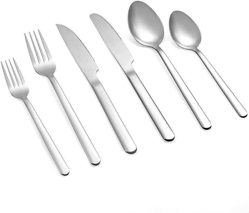 24 Pcs Silverware Set with Steak Knives, Stainless Steel Flatware Set for 4, Food-Grade Cutlery Set, Mirror Polished Tableware Eating Utensils Set for Kitchen, Knife Fork Spoon Set, Dishwasher Safe - Image 1