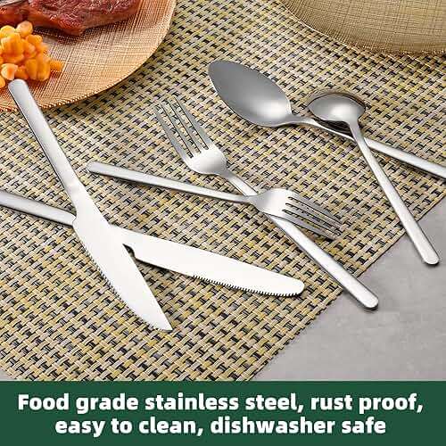 24 Pcs Silverware Set with Steak Knives, Stainless Steel Flatware Set for 4, Food-Grade Cutlery Set, Mirror Polished Tableware Eating Utensils Set for Kitchen, Knife Fork Spoon Set, Dishwasher Safe - Image 4