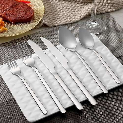 24 Pcs Silverware Set with Steak Knives, Stainless Steel Flatware Set for 4, Food-Grade Cutlery Set, Mirror Polished Tableware Eating Utensils Set for Kitchen, Knife Fork Spoon Set, Dishwasher Safe - Image 6