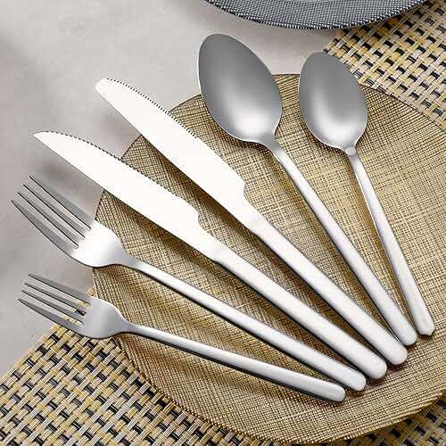 24 Pcs Silverware Set with Steak Knives, Stainless Steel Flatware Set for 4, Food-Grade Cutlery Set, Mirror Polished Tableware Eating Utensils Set for Kitchen, Knife Fork Spoon Set, Dishwasher Safe - Image 7