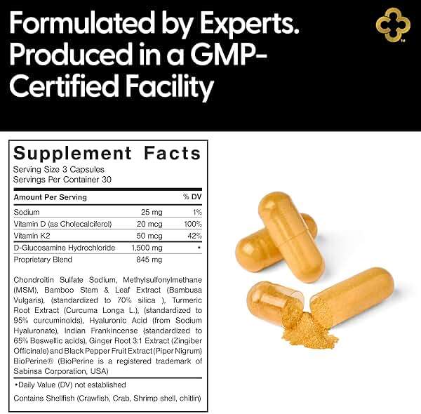 Campio All-In-1 Joint Support Supplement: Glucosamine 1500mg Chondroitin MSM Turmeric Hyaluronic Acid Boswellia Ginger Bamboo BioPerine Supports Joints, Bones, Back, Knees & Hands Flexibility 90 Count - Image 5