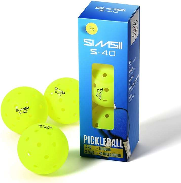 SIMSII S-40 Outdoor Pickleball Balls - 40 Holes, Approved by the USAPA - Durable PE Material, Seamless Construction, Tournament Grade, 3/12/40/100 Pack - Pickleballs - Image 1