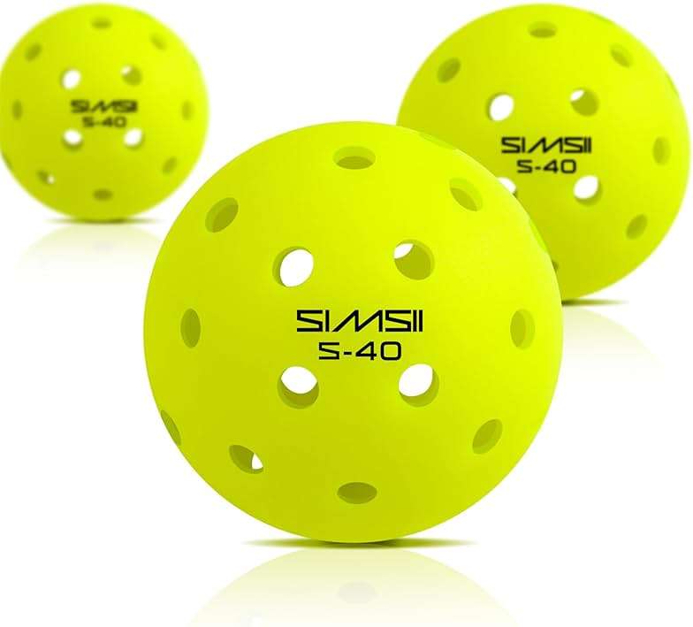 SIMSII S-40 Outdoor Pickleball Balls - 40 Holes, Approved by the USAPA - Durable PE Material, Seamless Construction, Tournament Grade, 3/12/40/100 Pack - Pickleballs - Image 3