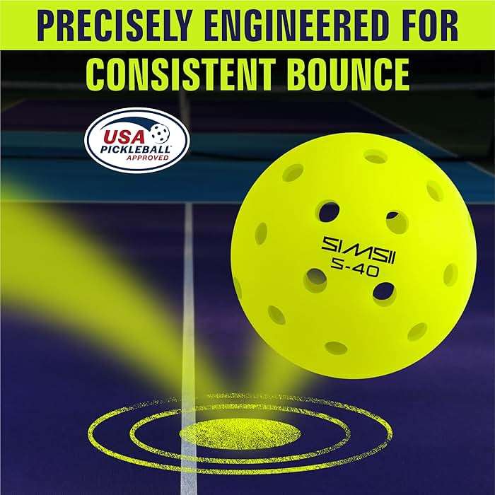 SIMSII S-40 Outdoor Pickleball Balls - 40 Holes, Approved by the USAPA - Durable PE Material, Seamless Construction, Tournament Grade, 3/12/40/100 Pack - Pickleballs - Image 6