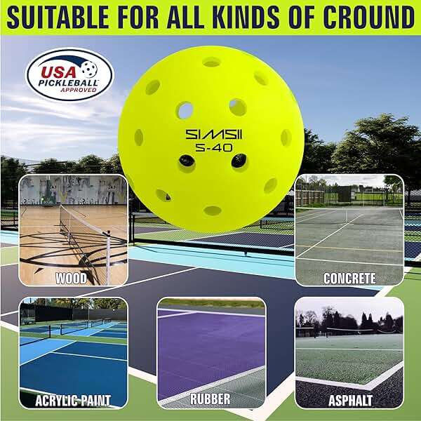 SIMSII S-40 Outdoor Pickleball Balls - 40 Holes, Approved by the USAPA - Durable PE Material, Seamless Construction, Tournament Grade, 3/12/40/100 Pack - Pickleballs - Image 7