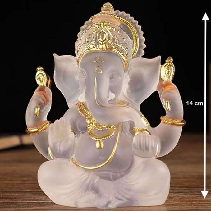 Transparent Ganesh Idol Statue for Table Top, Desktop & Home Decor | 14 cm Glass-Look Multicolor Ganpati Murti for Pooja, Home Mandir, Diwali Gift, Meditation & Calm Yoga Decor (White) - Image 2