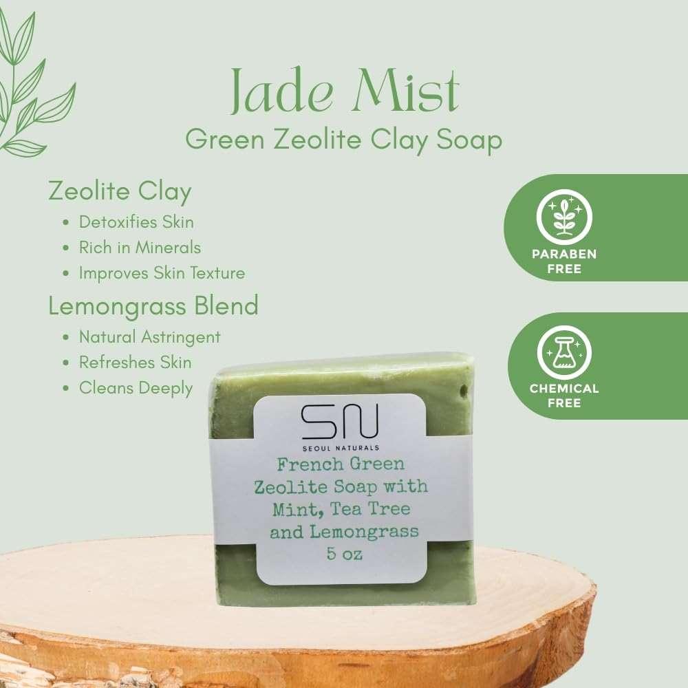 Seoul Naturals Jade Mist Green Zeolite Clay Soap with Mint, Tea Tree and Lemongrass for Nourishing, Deep Cleansing and Aromatherapy, k beauty inspired, 6 oz - Image 3