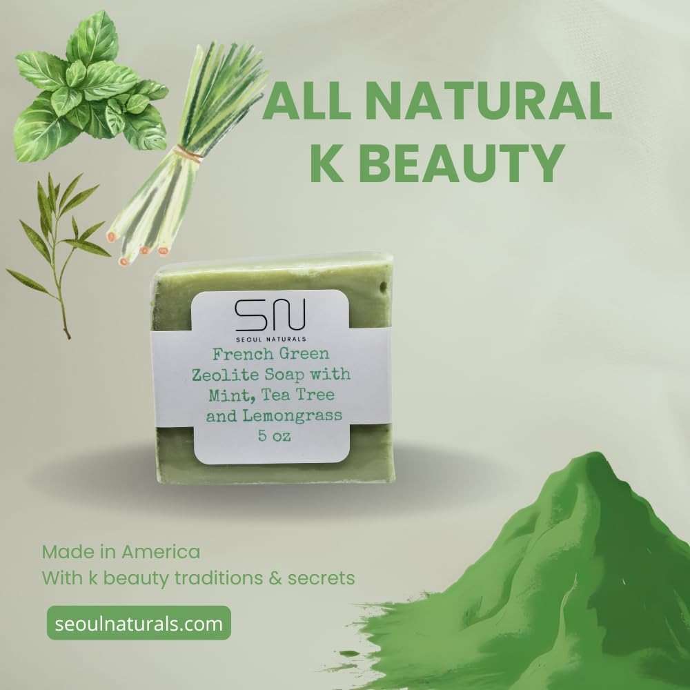 Seoul Naturals Jade Mist Green Zeolite Clay Soap with Mint, Tea Tree and Lemongrass for Nourishing, Deep Cleansing and Aromatherapy, k beauty inspired, 6 oz - Image 4