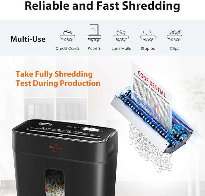 VidaTeco 8-Sheet Cross Cut Paper Shredder for Home Office, 3.04-Gallon Bin | P-4 High Security, Anti-Jam & Overheat Protection, Heavy Duty Shreds Credit Card, CD, Staple & Paper Clips - ETL - Image 6