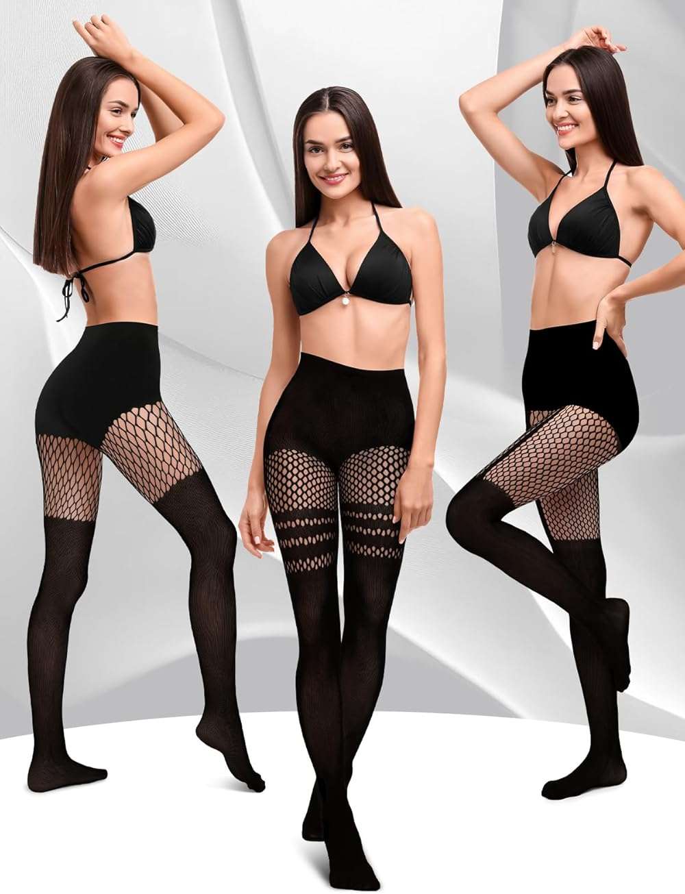 Jansun 3 Pairs Faux Thigh High Fishnet Stockings, Black Opaque Tights Women Fishnet Tights - Image 5