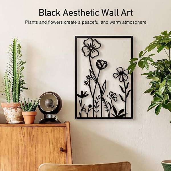 Sokurdeg Black Metal Flower Wall Decor, Minimalist Floral Botanical Wall Art, Abstract Line Boho Farmhouse Decor for Living Room, Bathroom, Bathroom, Office, Meaningful Gift (4 Pcs, 12x17 in) - Image 4