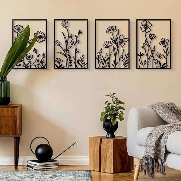 Sokurdeg Black Metal Flower Wall Decor, Minimalist Floral Botanical Wall Art, Abstract Line Boho Farmhouse Decor for Living Room, Bathroom, Bathroom, Office, Meaningful Gift (4 Pcs, 12x17 in) - Image 7