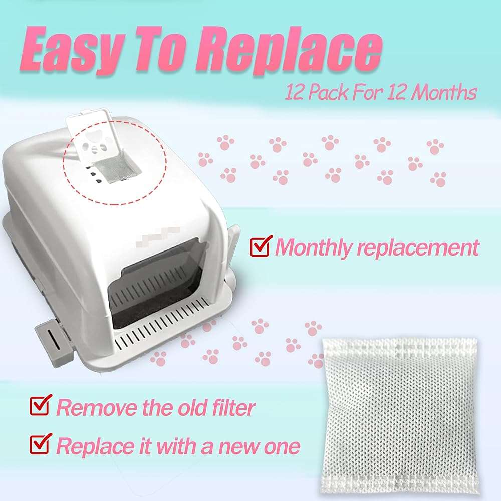 PurifyLogix 12 Pack Universal Odor Eliminator for Hooded Cat Litter Box, Natural Activated Charcoal Filters Refills, Cat Toilet Odor Control Replacement for Automatic Litter Box - Image 7