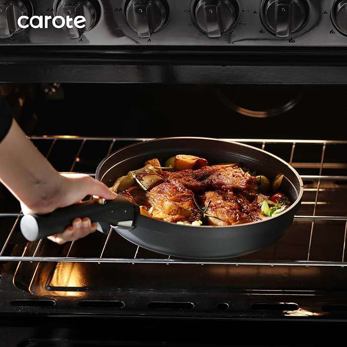CAROTE 20pcs Pots and Pans Set Non Stick, Nonstick Cookware Set, Dishwasher/Oven/Fridge Safe Pots and Pans, Removable Handle RV Oven Safe Cookware, Induction Kitchen Set, Black - Image 4