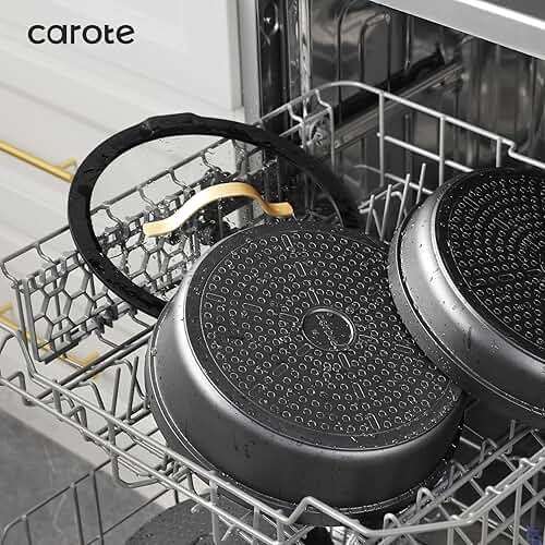 CAROTE 20pcs Pots and Pans Set Non Stick, Nonstick Cookware Set, Dishwasher/Oven/Fridge Safe Pots and Pans, Removable Handle RV Oven Safe Cookware, Induction Kitchen Set, Black - Image 6