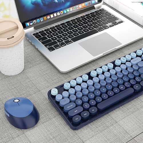 Nowlike Wireless Keyboard and Mouse Combo, Retro Typewriter Keyboard with Round Keycaps, Full-Size Ergonomic, Blue, Ideal for Windows PC, Home, Office, and College, Wireless Keyboard Mouse Combo - Image 9