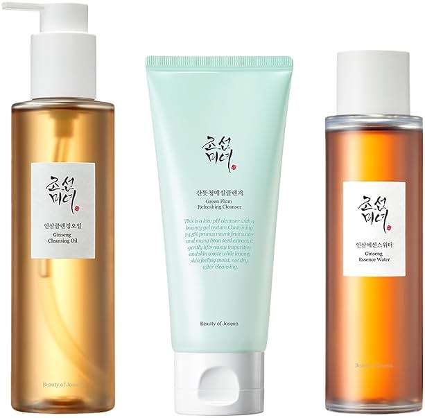 Beauty of Joseon Ginseng Cleansing Oil (210ml, 7.1 fl.oz) & Green Plum Refreshing Cleanser (100ml, 3.38 fl.oz.) & Ginseng Essence Water (150ml, 5.07 fl.oz.), Korean Skincare - Image 1