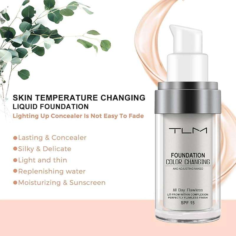 2PCS TLM Color Changing Foundation, Flawless Colour Changing Warm Skin Tone Liquid Foundation for Mature Skin, Waterproof Moisturizing Foundation Makeup Base Nude Concealer Full Coverage SPF15 - Image 2