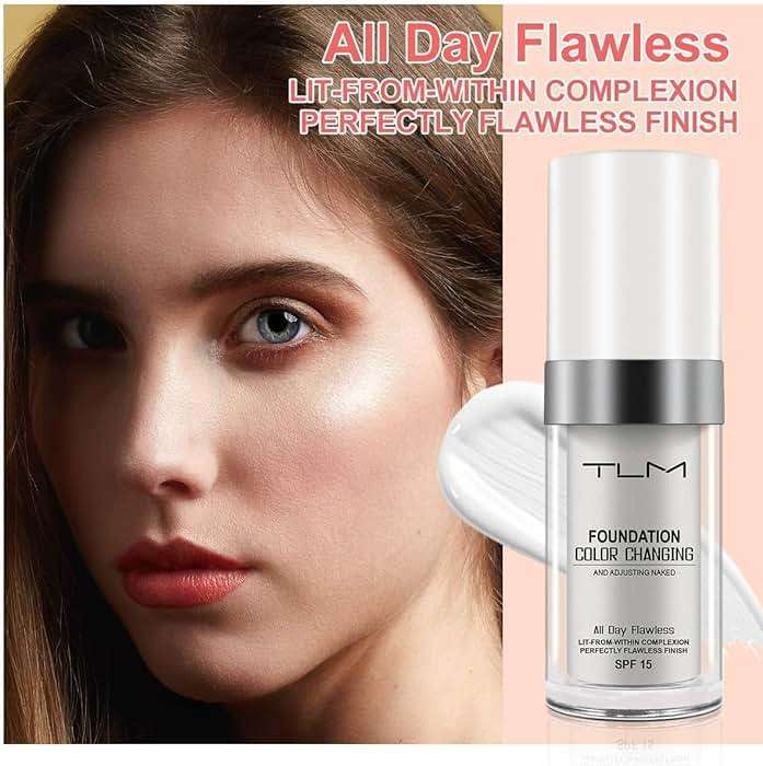 2PCS TLM Color Changing Foundation, Flawless Colour Changing Warm Skin Tone Liquid Foundation for Mature Skin, Waterproof Moisturizing Foundation Makeup Base Nude Concealer Full Coverage SPF15 - Image 3