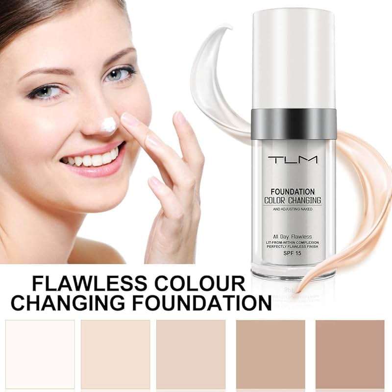 2PCS TLM Color Changing Foundation, Flawless Colour Changing Warm Skin Tone Liquid Foundation for Mature Skin, Waterproof Moisturizing Foundation Makeup Base Nude Concealer Full Coverage SPF15 - Image 5