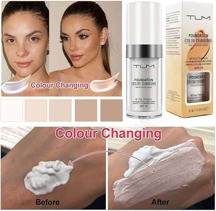 2PCS TLM Color Changing Foundation, Flawless Colour Changing Warm Skin Tone Liquid Foundation for Mature Skin, Waterproof Moisturizing Foundation Makeup Base Nude Concealer Full Coverage SPF15 - Image 6