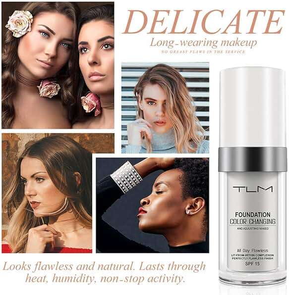 2PCS TLM Color Changing Foundation, Flawless Colour Changing Warm Skin Tone Liquid Foundation for Mature Skin, Waterproof Moisturizing Foundation Makeup Base Nude Concealer Full Coverage SPF15 - Image 7