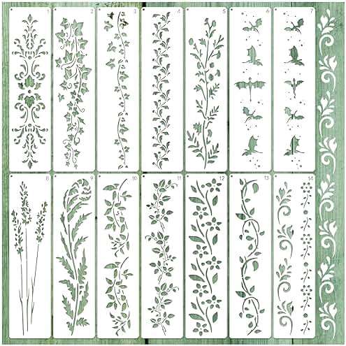 Large Border Flower Stencils for Painting Floral Leaf Stencil Dragon Vine Background Template Paint Stencils for Painting on Wood Burning Art Craft Canvas Furniture Wall (edge14) - Image 1