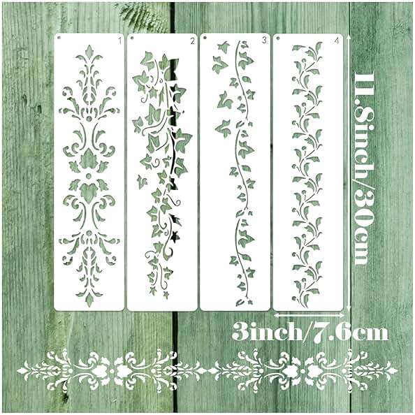 Large Border Flower Stencils for Painting Floral Leaf Stencil Dragon Vine Background Template Paint Stencils for Painting on Wood Burning Art Craft Canvas Furniture Wall (edge14) - Image 7