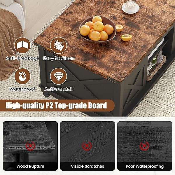 ALLSTAND 48" Farmhouse Lift Top Coffee Table with Storage Sliding Barn Door & Large Hidden Compartment, Coffee Table with Lifting Top with Wooden Lift Tabletop, Coffee Tables for Living Room, Black - Image 3