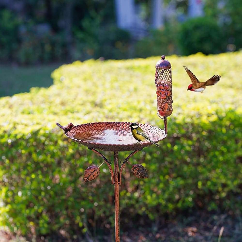 dreamysoul Metal Bird Baths for Outside, 46 Inches Tall Freestanding Birdbaths with Birdfeeder, 5-Pronged Bird Bath for Outdoors Garden Yard Patio Decor - Image 2